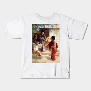 Bargaining At A Shop In Japan 1895 John Charles Arter Kids T-Shirt